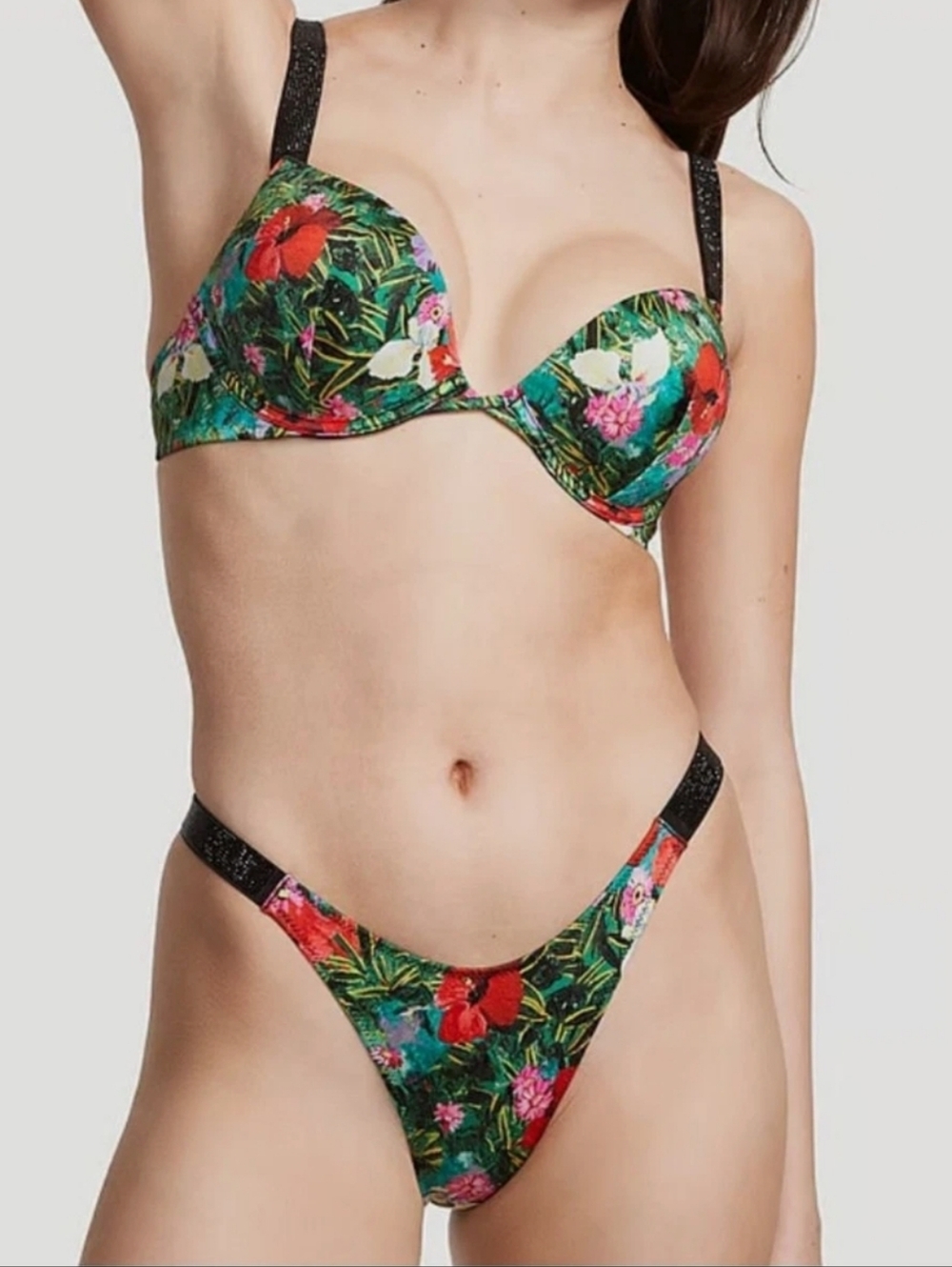 NWT Victoria's Secret Bling Strap Bombshell push-up bikini tropical floral 34DD
